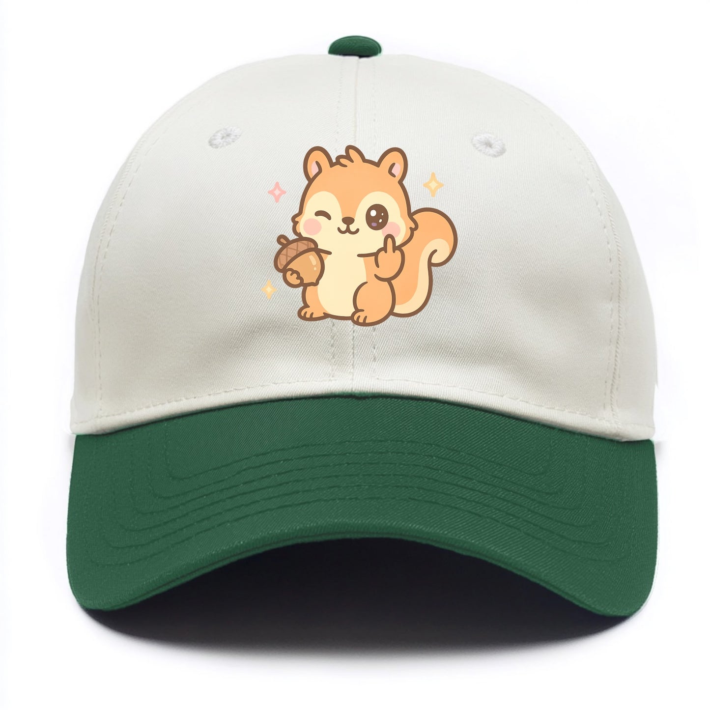 sweet squirrel holding acorn in one paw, flipping off with the other - Two Tone Cap - Green