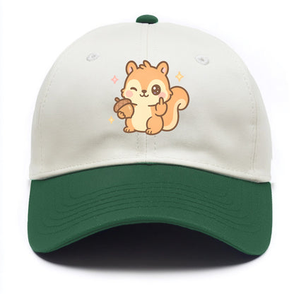 sweet squirrel holding acorn in one paw, flipping off with the other - Two Tone Cap - Green