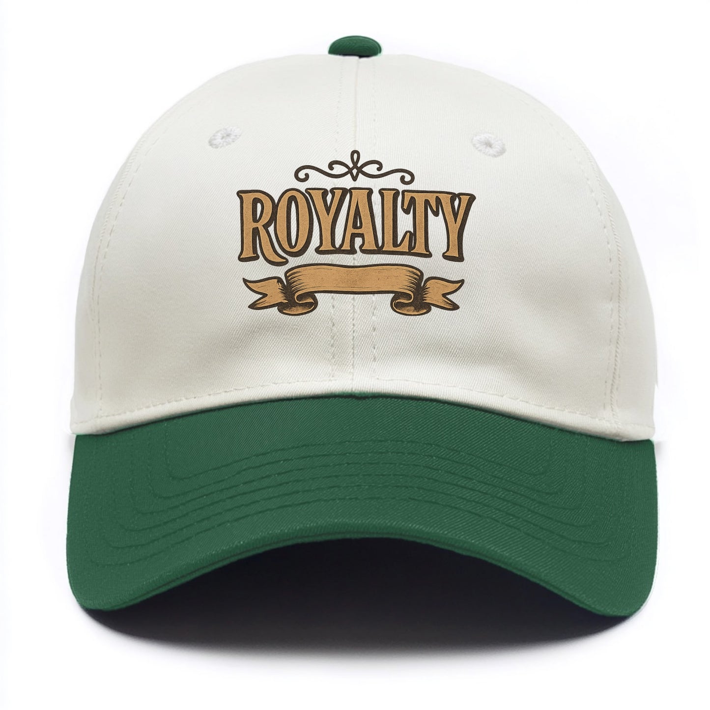 Bold typography design - "ROYALTY" - regal bearing, noble spirit - Two Tone Cap - Green