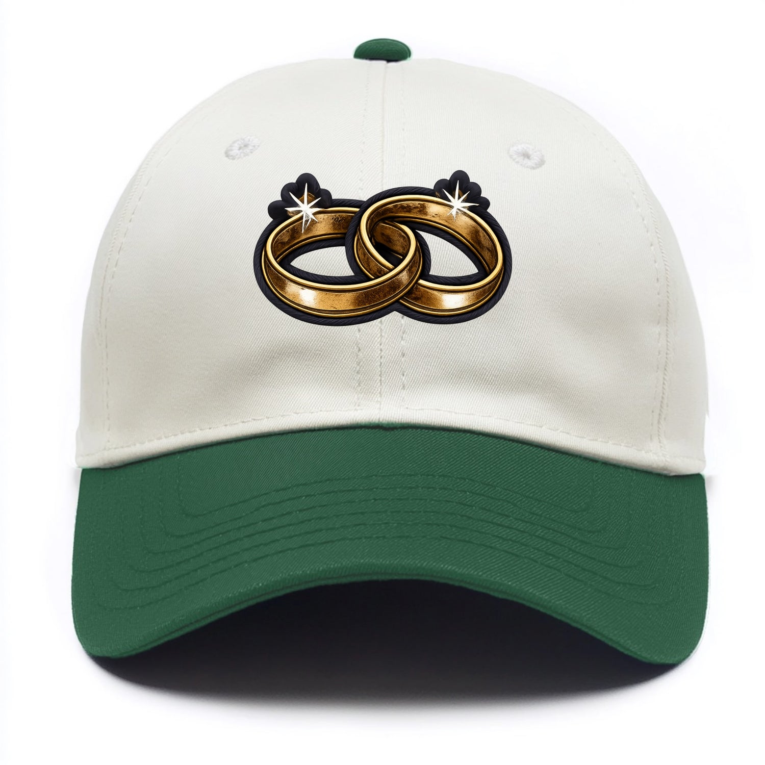 WEDDING RINGS - interlocked bands in gold , marriage - Two Tone Cap - Green