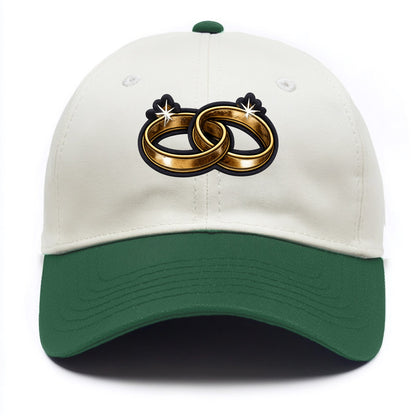 WEDDING RINGS - interlocked bands in gold , marriage - Two Tone Cap - Green