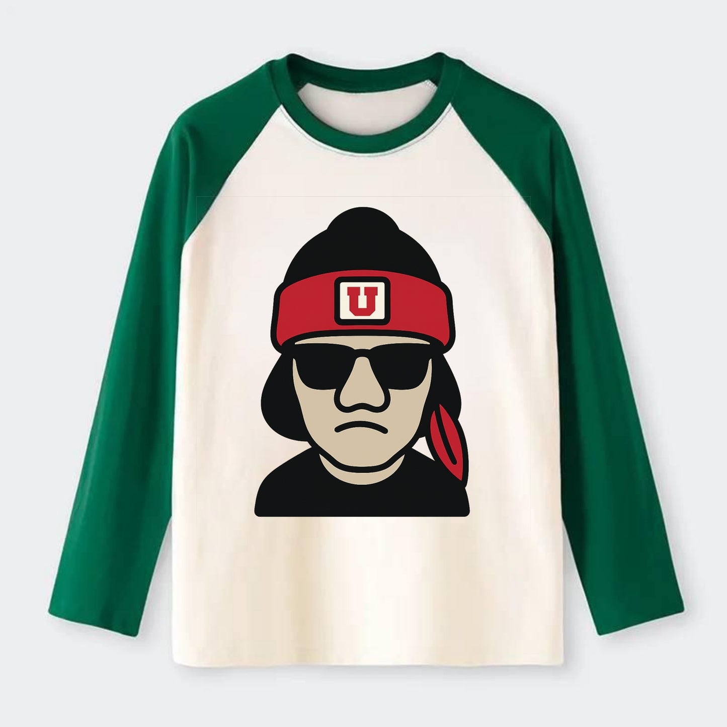 Salt Lake Ute wearing Utah beanie with U patch - Raglan Long Sleeve T-Shirt - Green