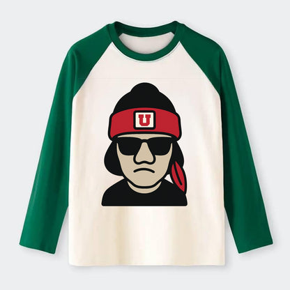 Salt Lake Ute wearing Utah beanie with U patch - Raglan Long Sleeve T-Shirt - Green