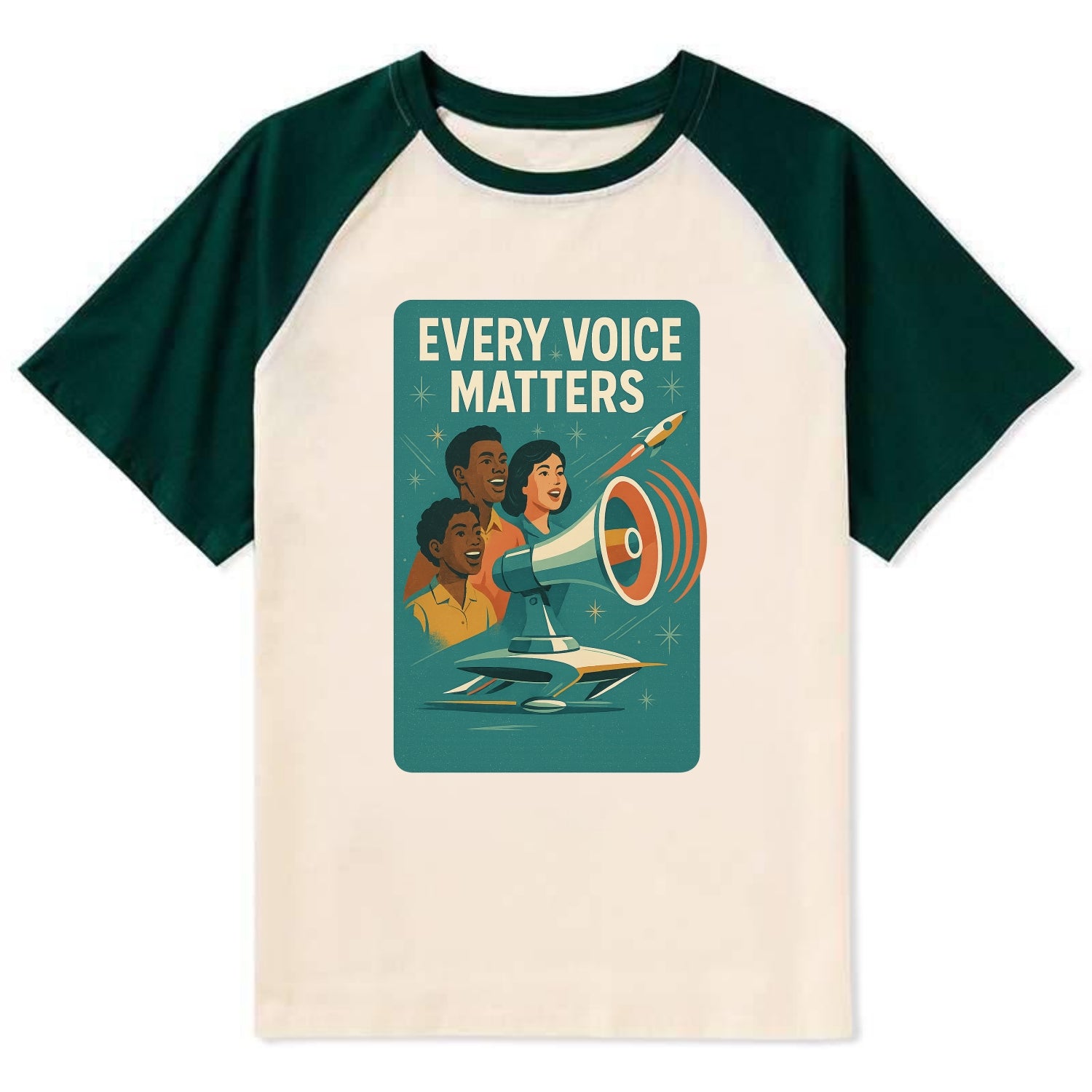 Diverse voices being heard and amplified - "Every Voice Matters" - - Contrast Raglan T-shirt - Green