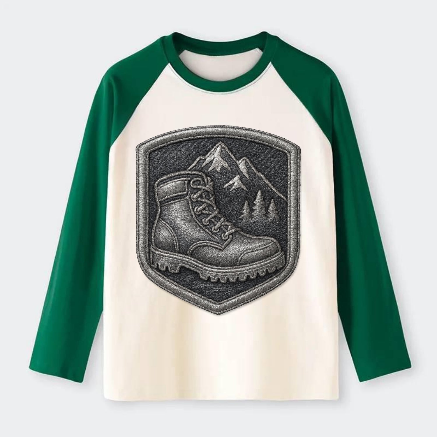 Hiking boots with mountain peak - hiker pride - Raglan Long Sleeve T-Shirt - Green
