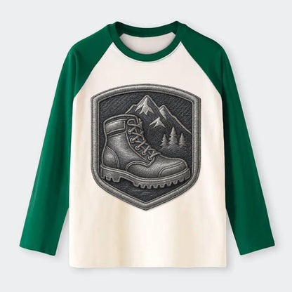 Hiking boots with mountain peak - hiker pride - Raglan Long Sleeve T-Shirt - Green