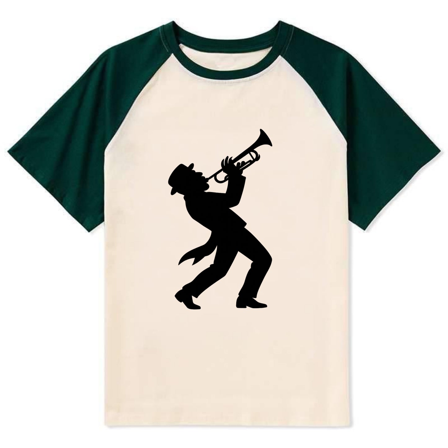 Trumpet player hitting high note - Contrast Raglan T-shirt - Green