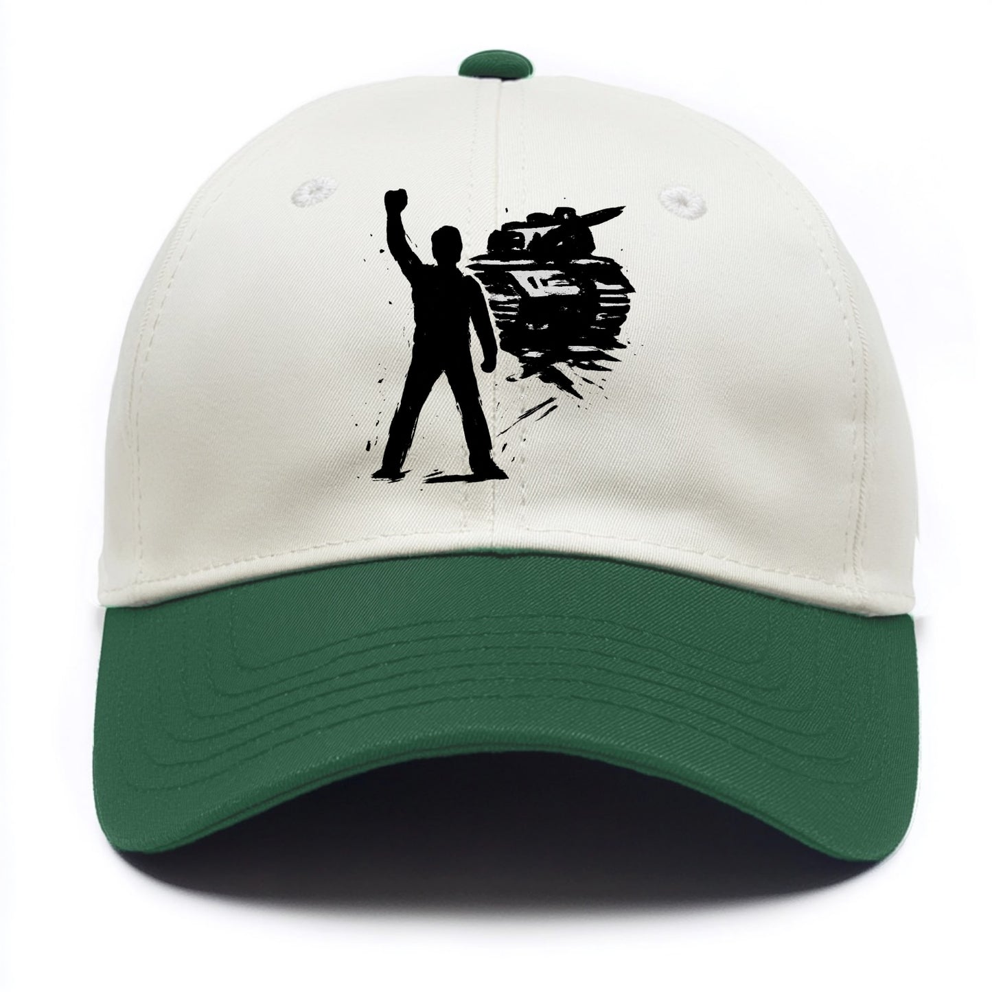 Single figure standing against tank - courage and resistance ink art - Two Tone Cap - Green