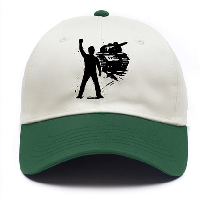 Single figure standing against tank - courage and resistance ink art - Two Tone Cap - Green