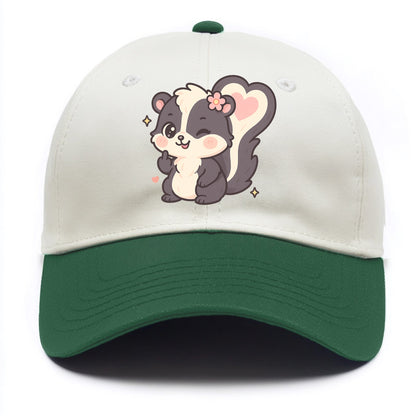 fluffy skunk with heart-shaped tail pattern, one paw up showing sass - Two Tone Cap - Green