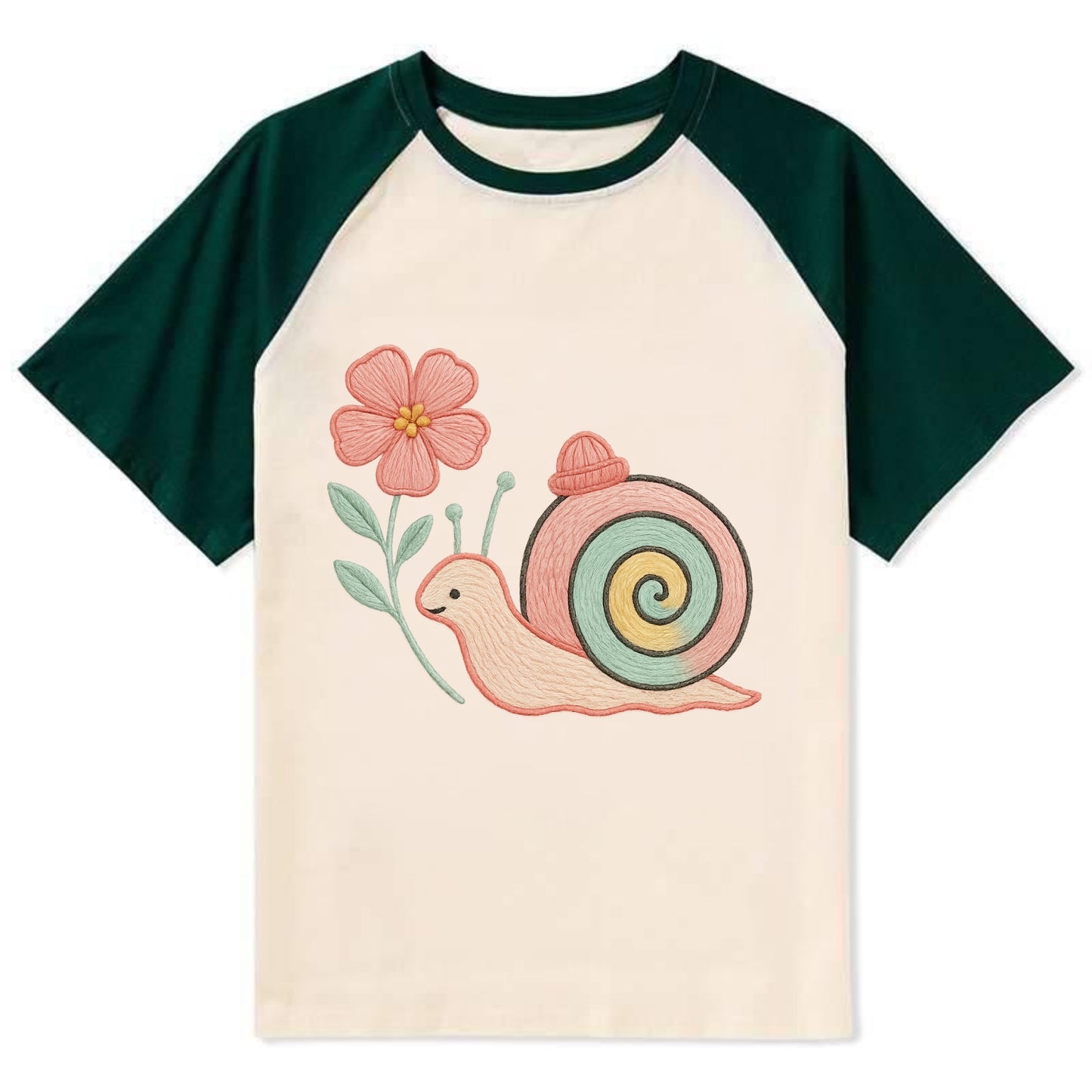 Coral Snail - Contrast Raglan T-shirt - Green