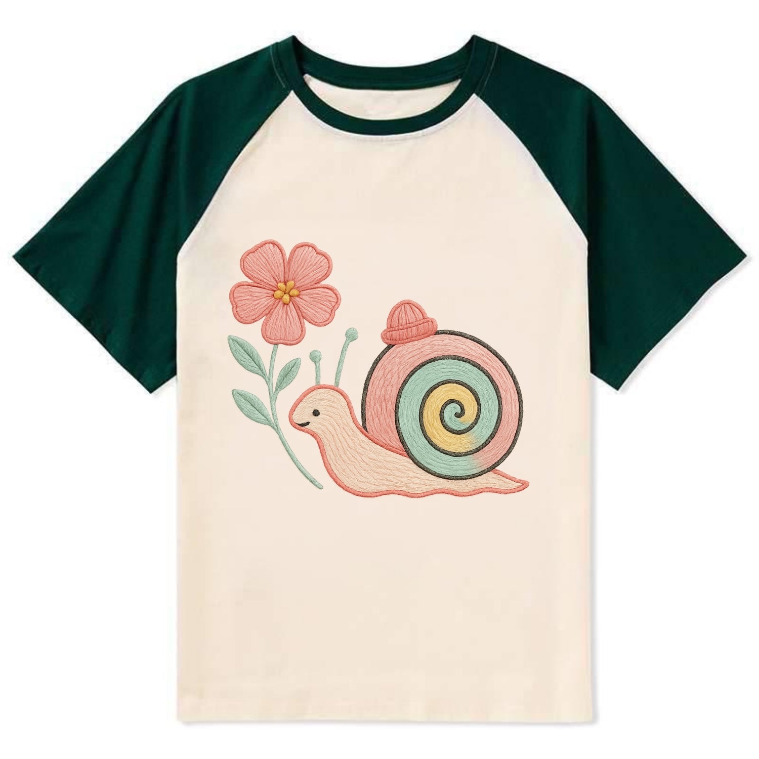 Coral Snail - Contrast Raglan T-shirt - Green