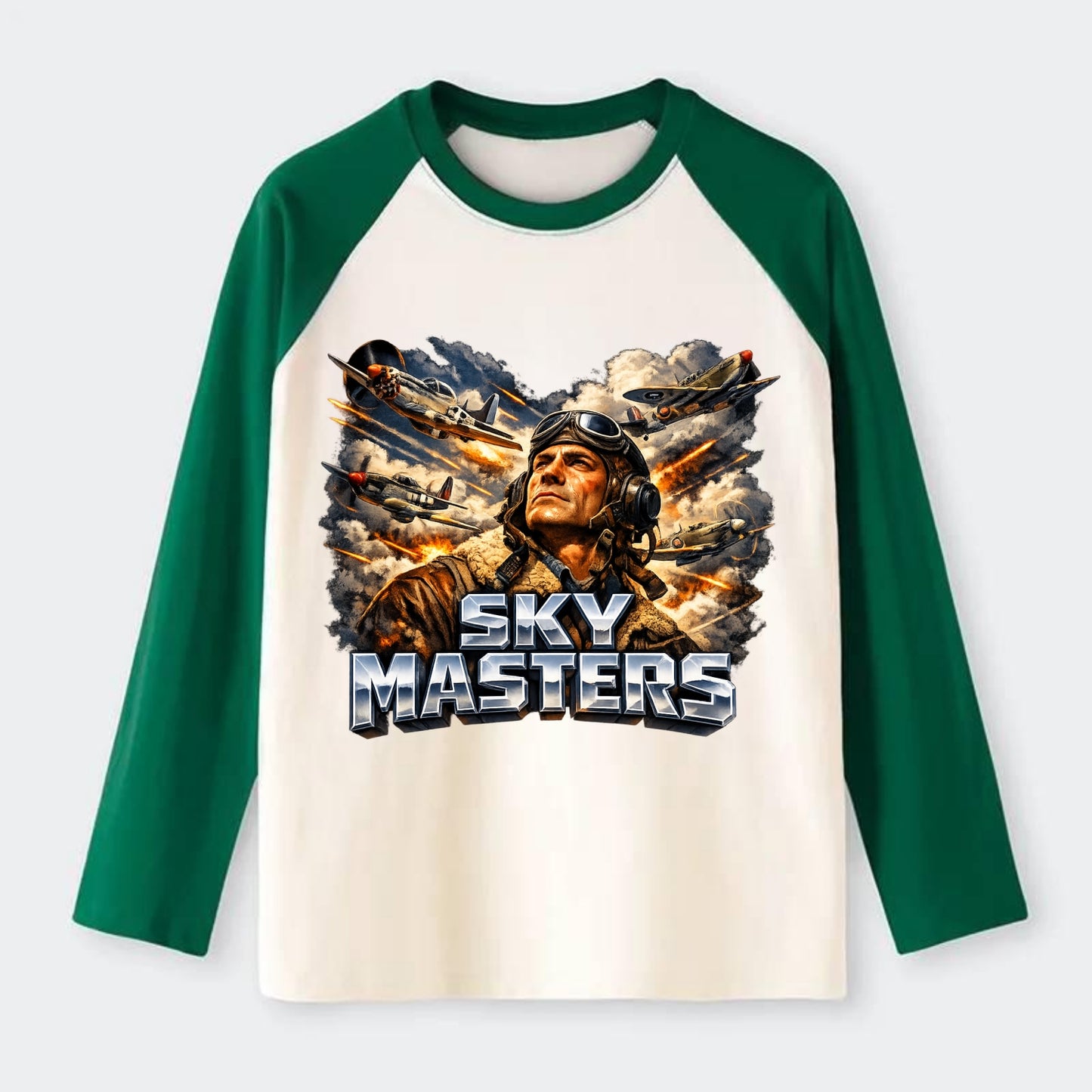 Sky Masters - Raglan Long Sleeve T-Shirt - Green