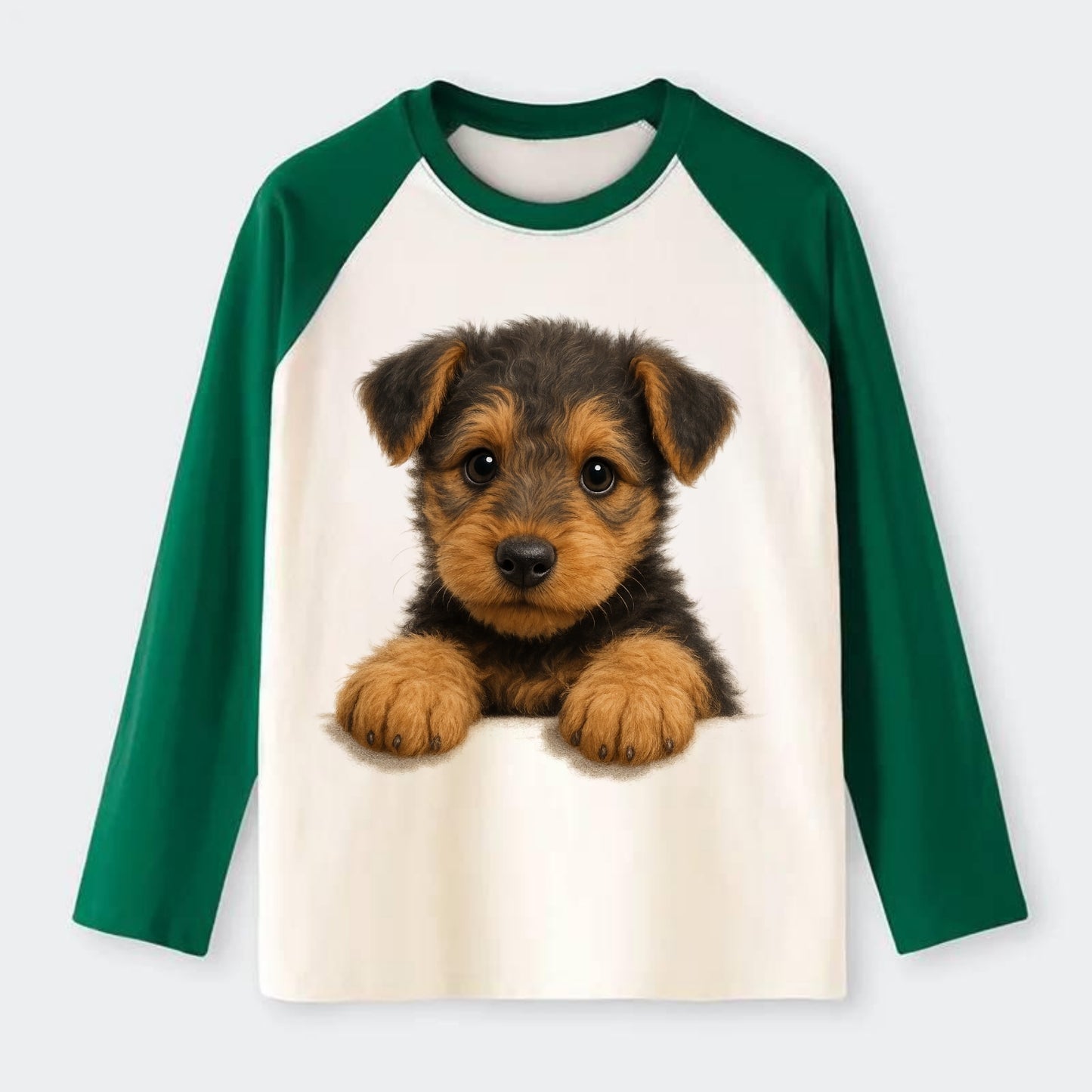 Airedale Terrier  - Raglan Long Sleeve T-Shirt - Green