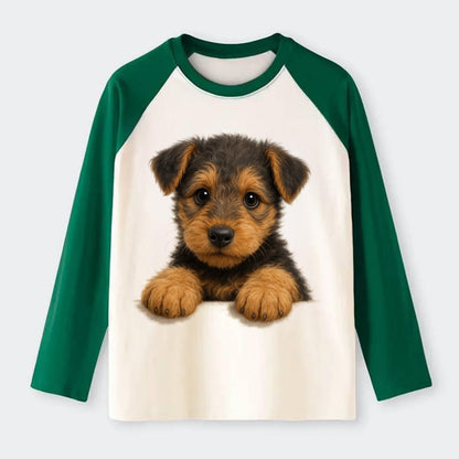 Airedale Terrier  - Raglan Long Sleeve T-Shirt - Green