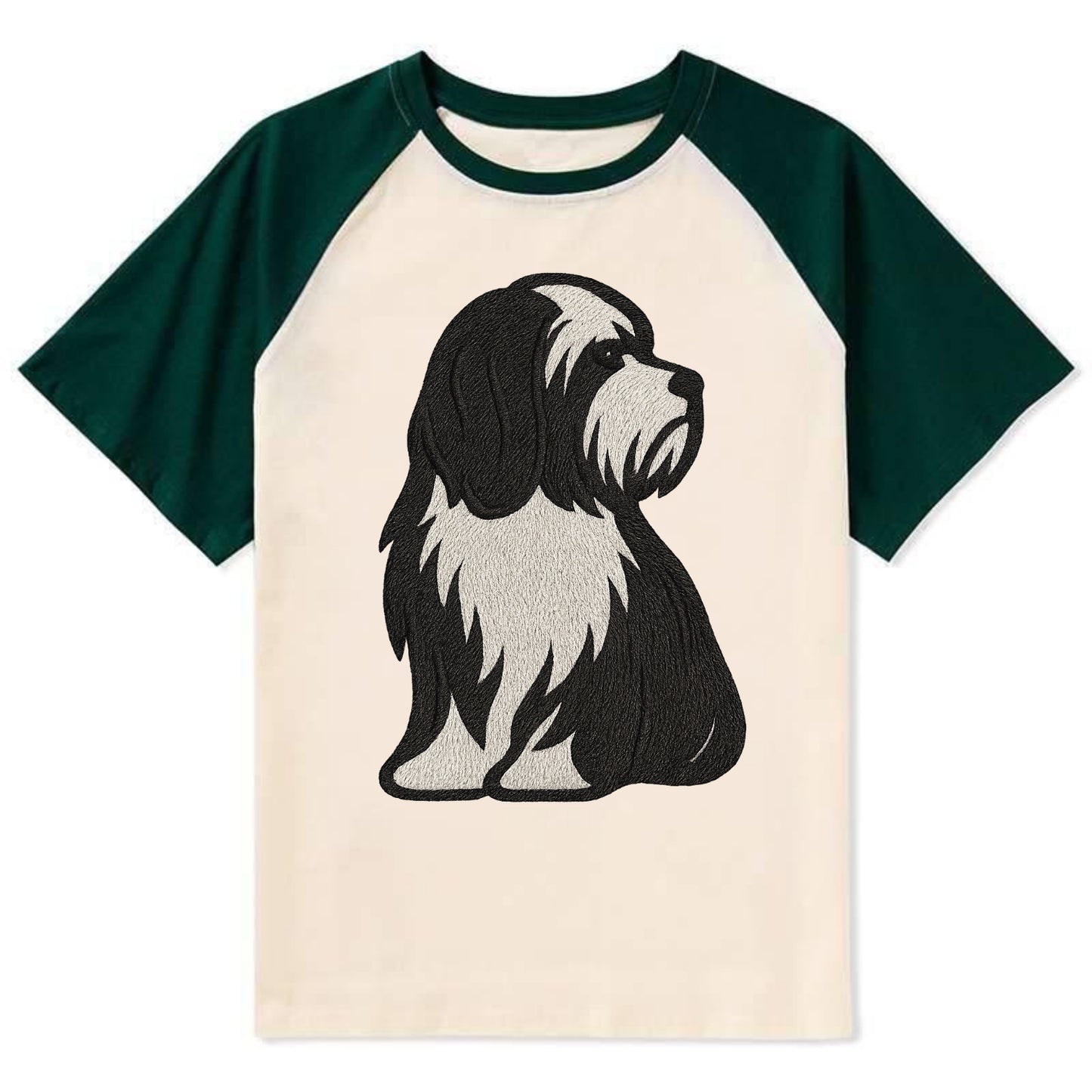 Tibetan Terrier - Black and white long c - Contrast Raglan T-shirt - Green