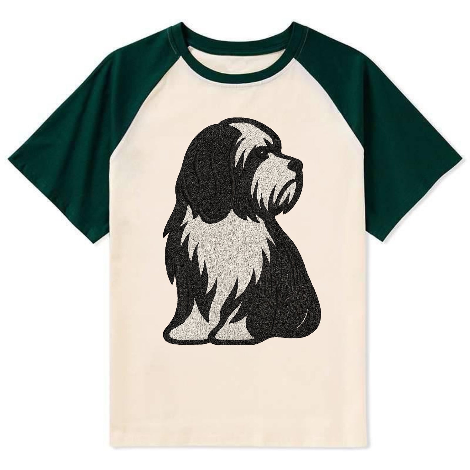 Tibetan Terrier - Black and white long c - Contrast Raglan T-shirt - Green