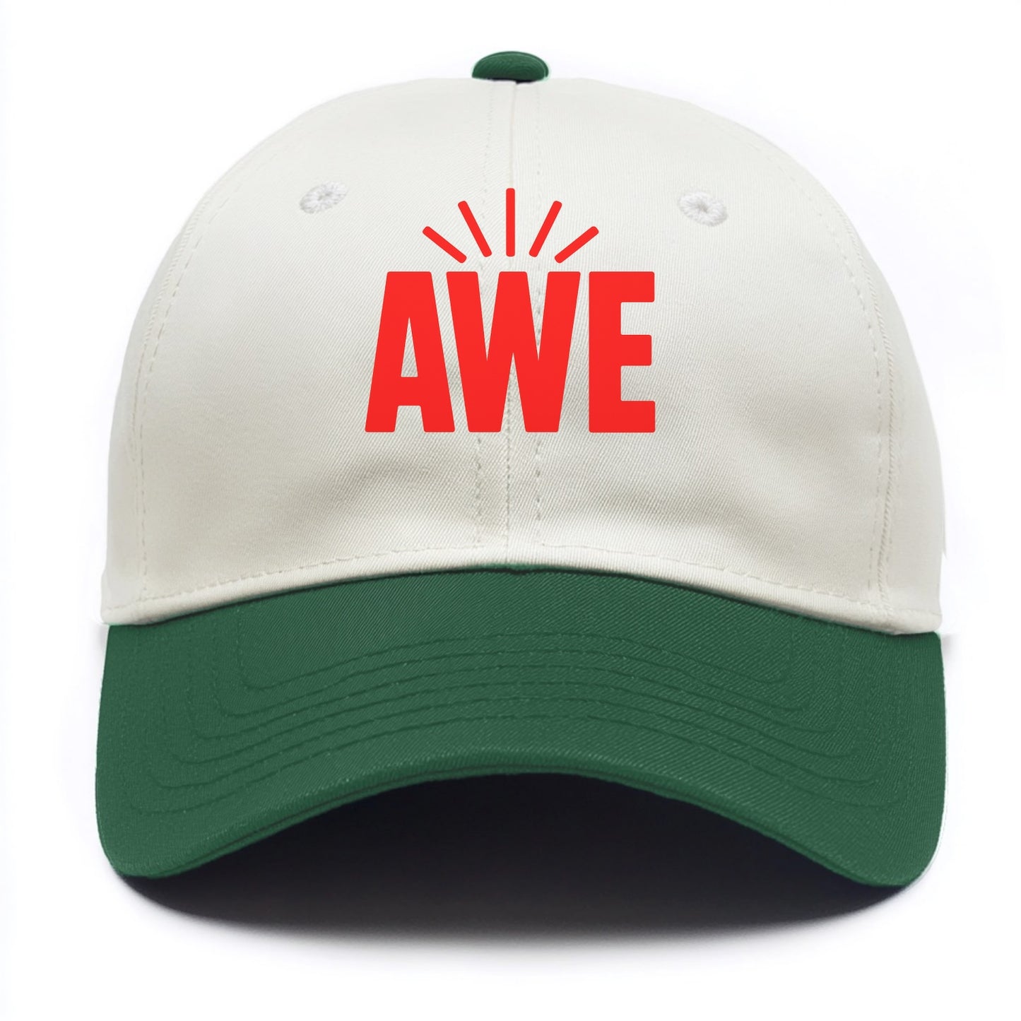 Bold typography design - "AWE" - overwhelming wonder - Two Tone Cap - Green