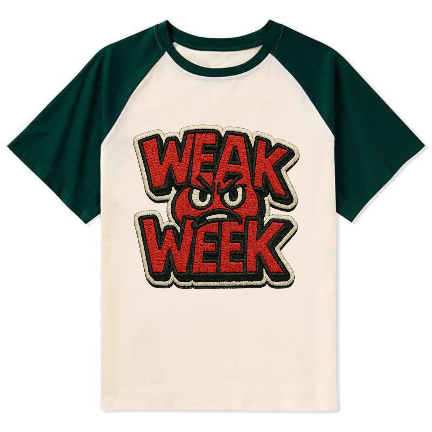 WEAK;WEEK WARRIOR Monday Blue Cap - Contrast Raglan T-shirt - Green