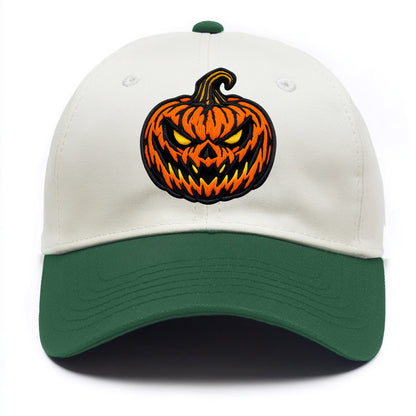 HALLOWEEN PUMPKIN - jack o lantern in orange and black , spooky - Two Tone Cap - Green