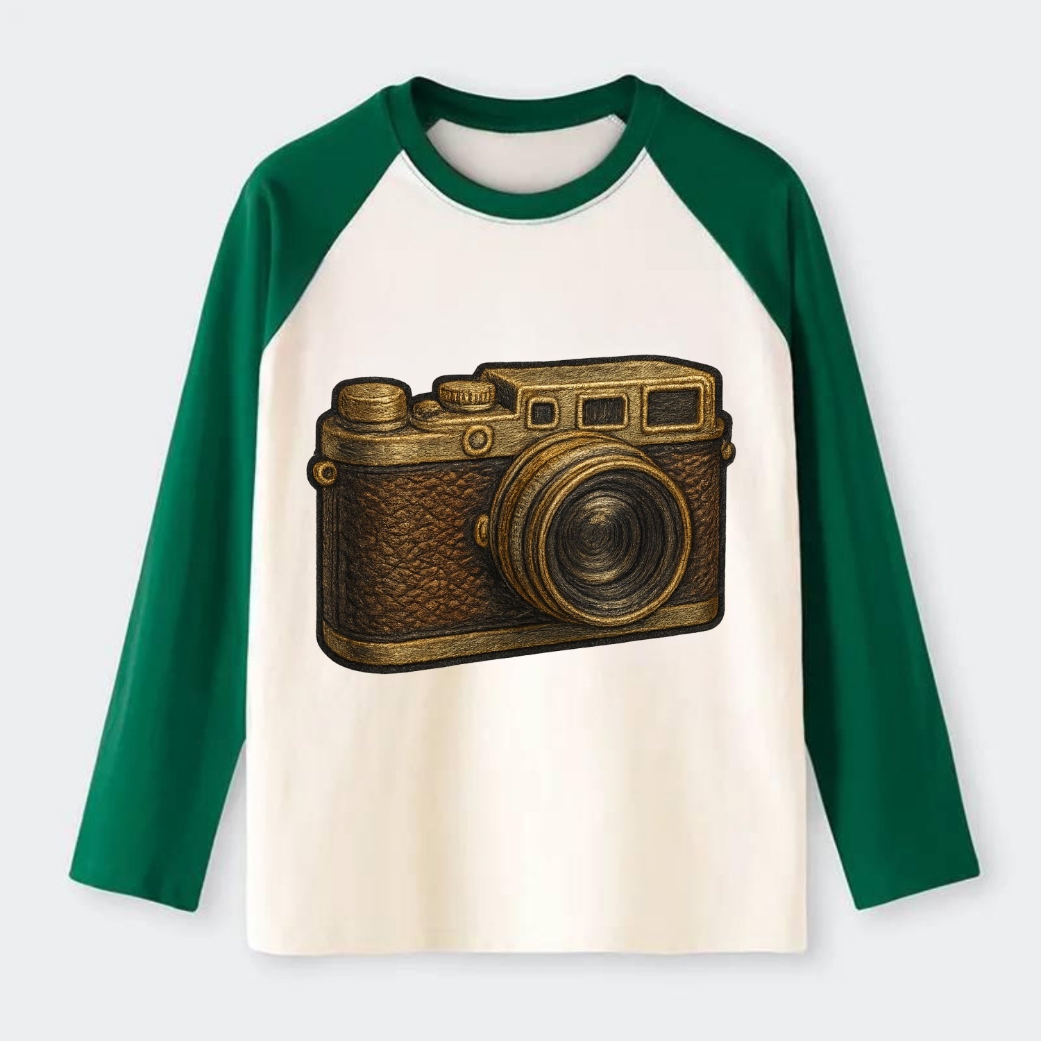 Film Camera  - Raglan Long Sleeve T-Shirt - Green