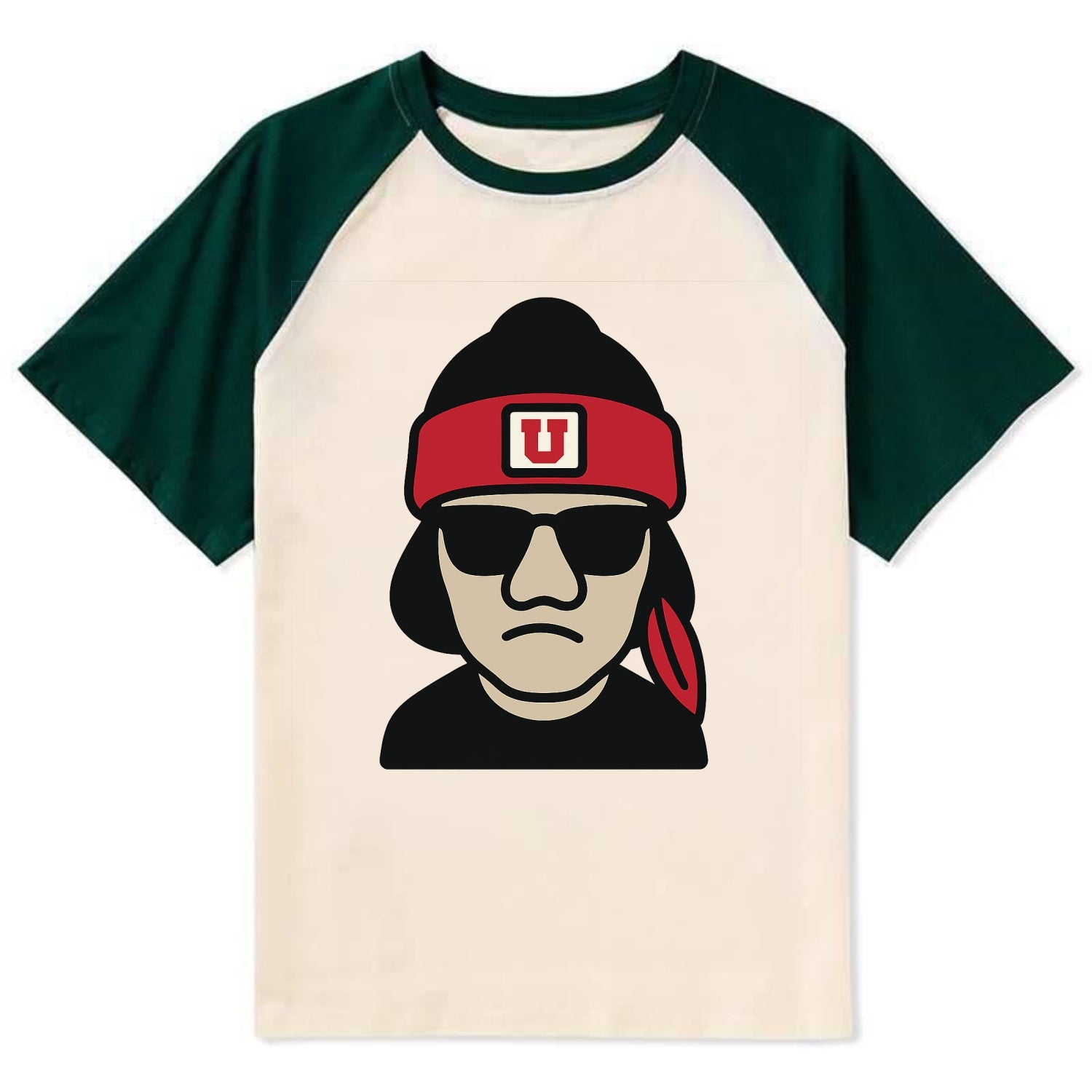 Salt Lake Ute wearing Utah beanie with U patch - Contrast Raglan T-shirt - Green