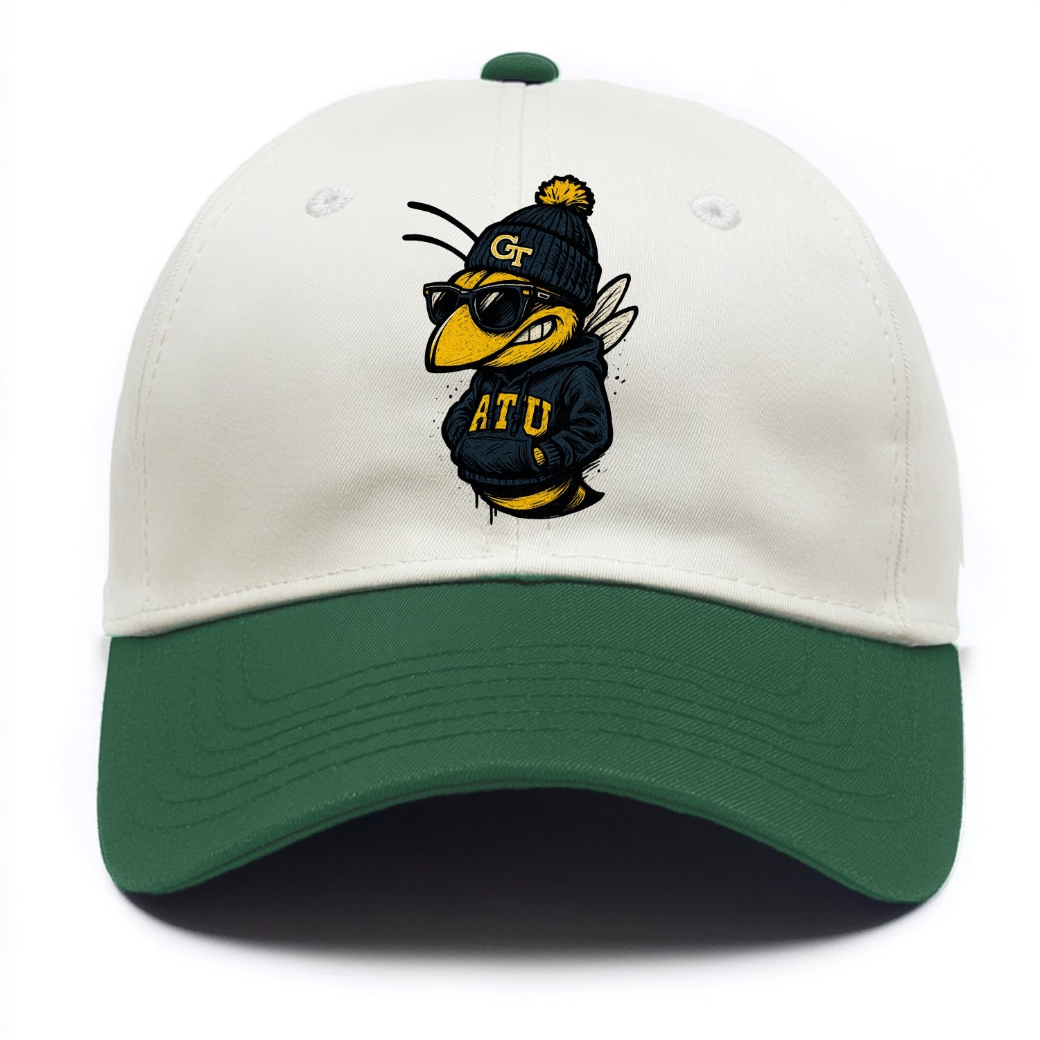 Atlanta Yellow Jacket wearing Georgia Tech beanie with GT patch - Two Tone Cap - Green