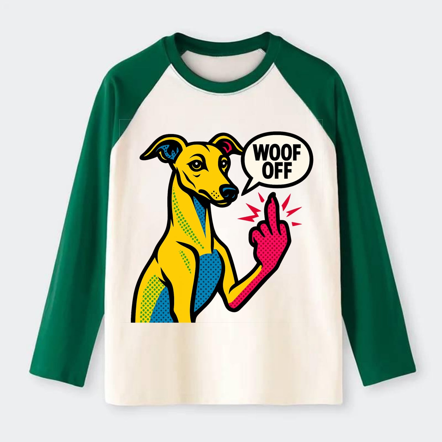 Whippet sleek athletic greyhound-like, elegant long paw giving sass - Raglan Long Sleeve T-Shirt - Green