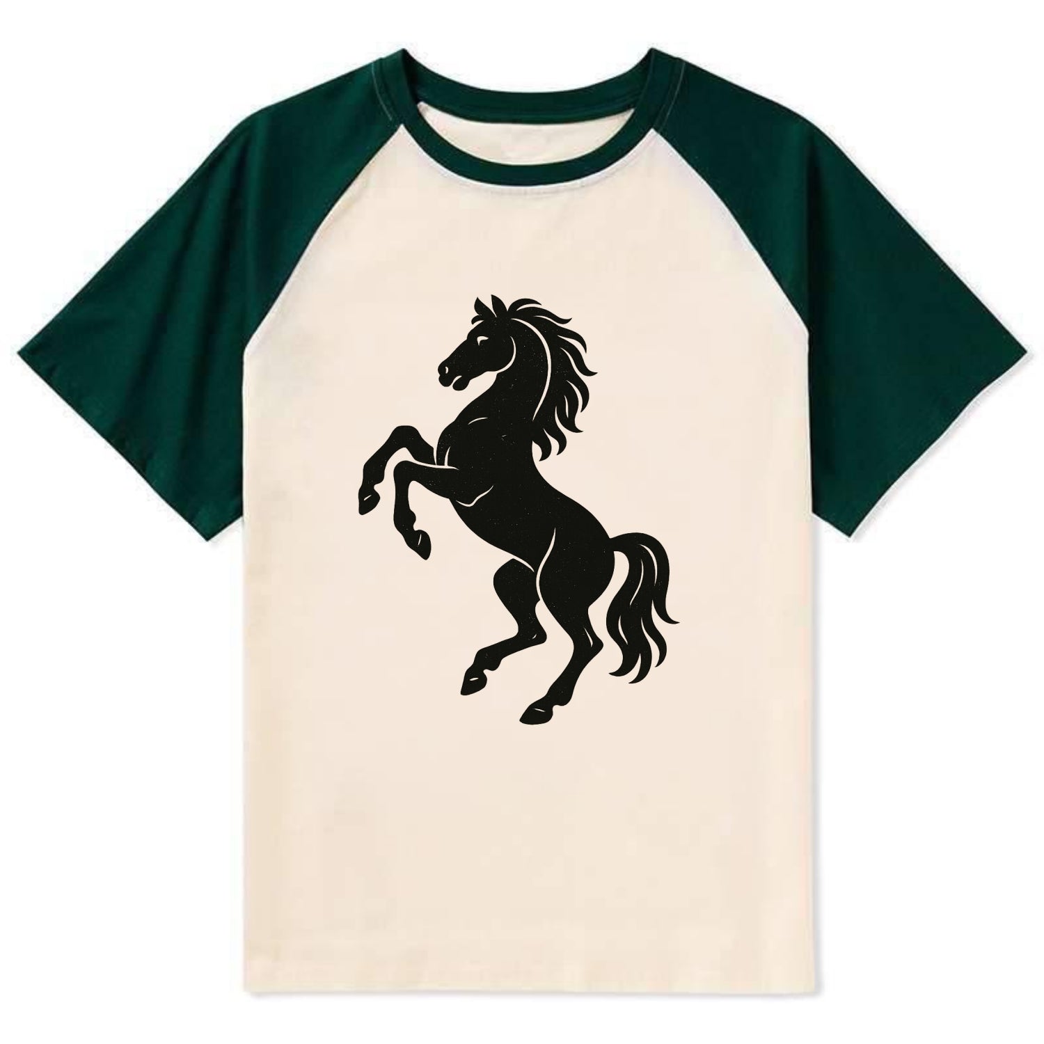 Stallion rearing on hind legs - Contrast Raglan T-shirt - Green