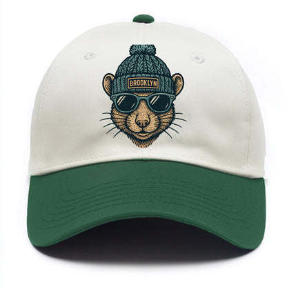 NYC Rat wearing Brooklyn beanie with pom pom and wayfarer sunglasses - Two Tone Cap - Green