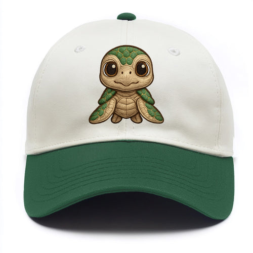 Baby Green Sea Turtle - emerald shell, large innocent brown eyes, tiny flippers, - Two Tone Cap
