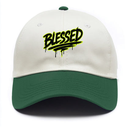 Bold typography design - "BLESSED" - recognizing good fortune, abundance - Two Tone Cap - Green