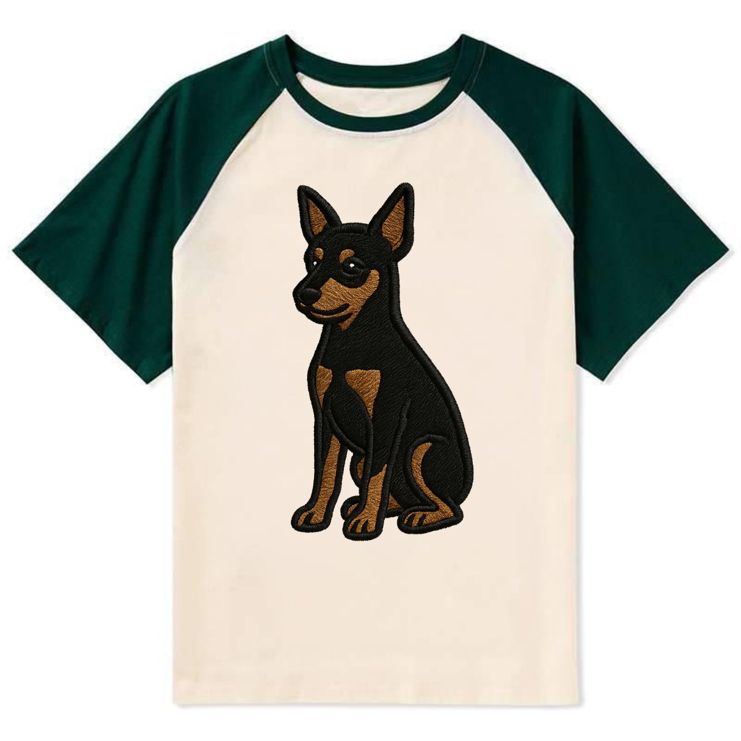 Miniature Pinscher - Black and tan sitti Contrast Raglan T-shirt - Green