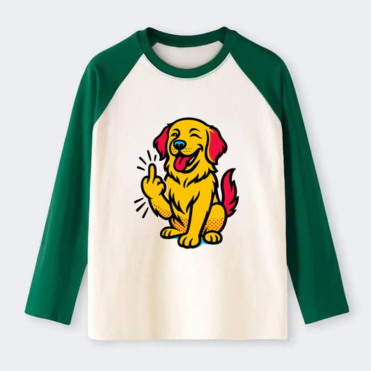 Golden Retriever with happy smile and golden coat, fluffy paw raised - Raglan Long Sleeve T-Shirt - Green