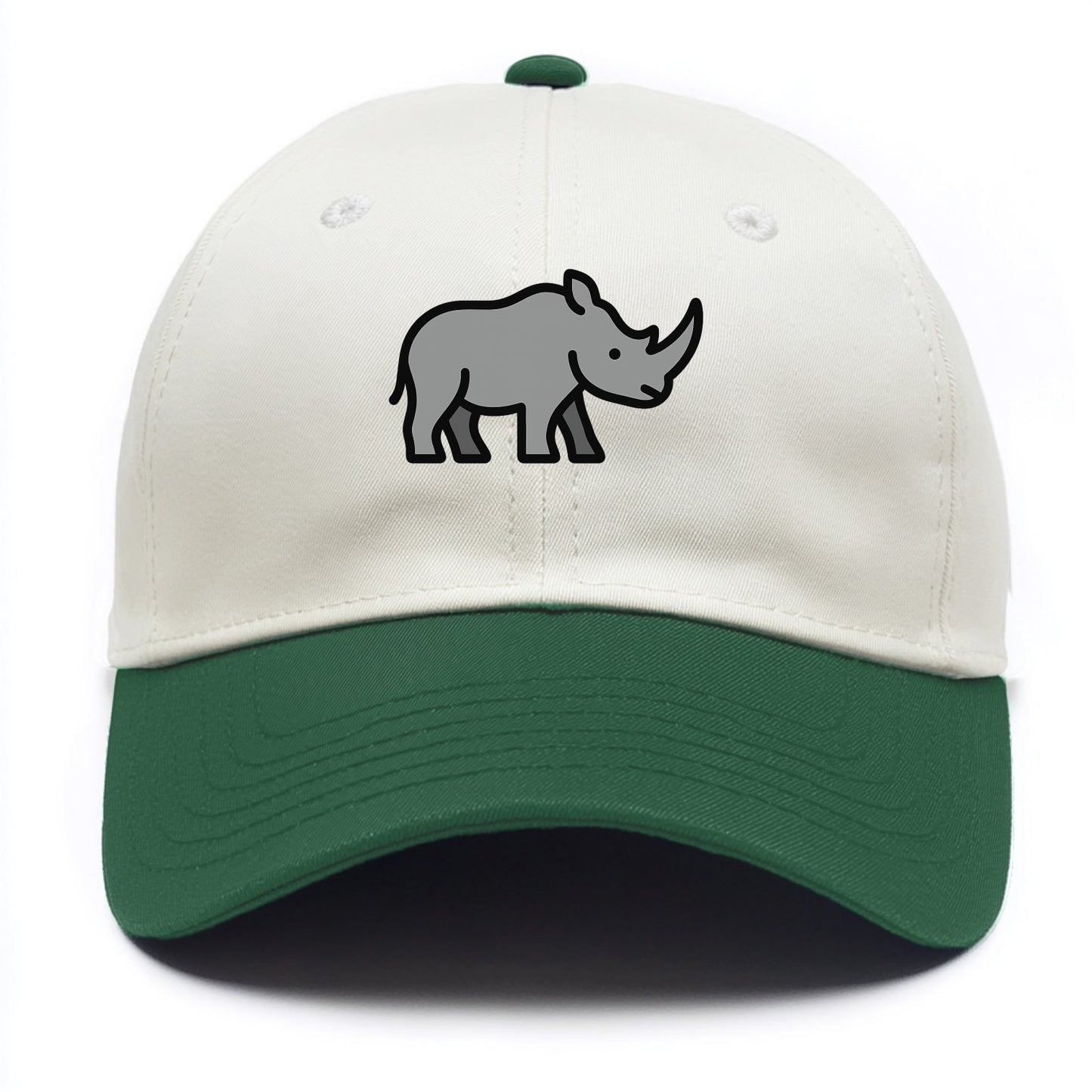 Rhinoceros - Gray with horn flat side profile - Two Tone Cap - Green
