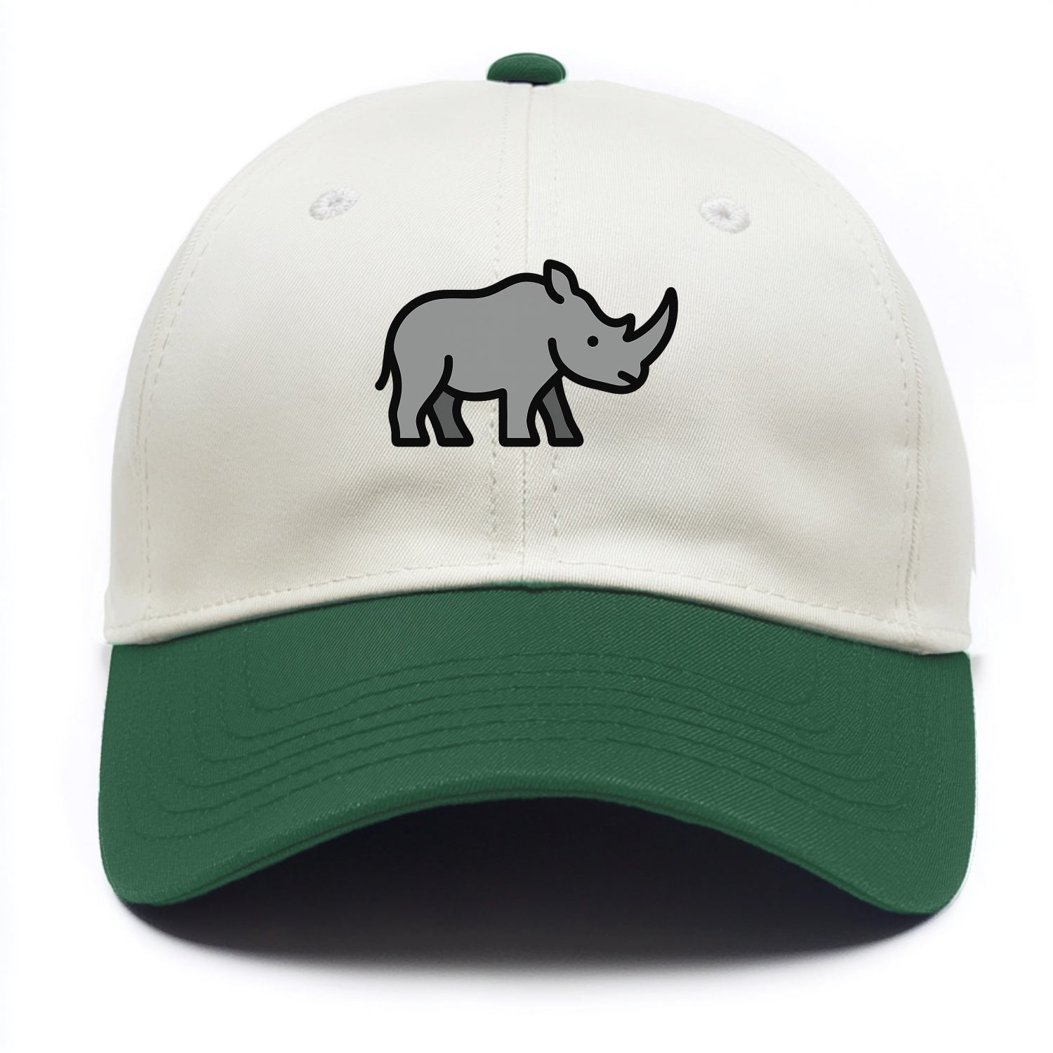 Rhinoceros - Gray with horn flat side profile - Two Tone Cap - Green