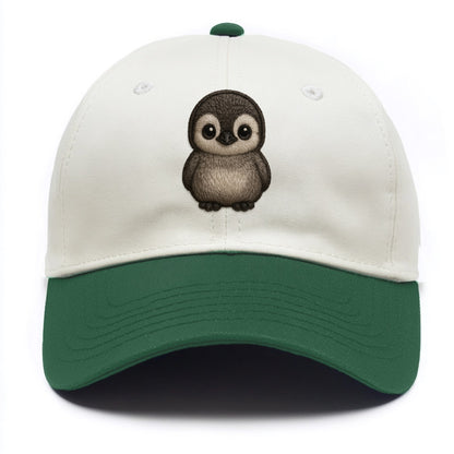 Baby Penguin Chick - gray fluffy, white face, round body, front-facing, tuxedo baby - Two Tone Cap - Green