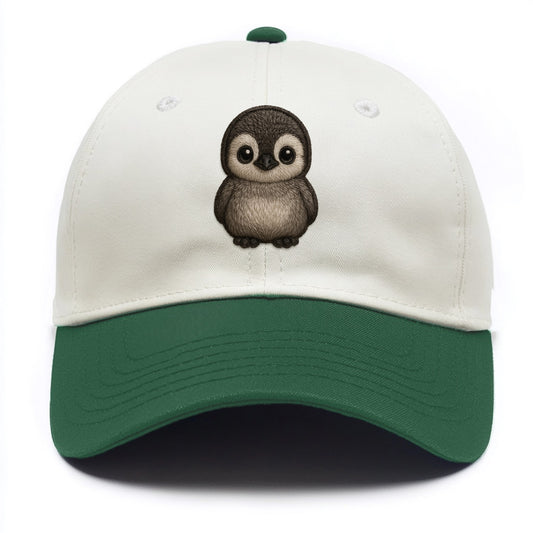 Baby Penguin Chick - gray fluffy, white face, round body, front-facing, tuxedo baby - Two Tone Cap - Green