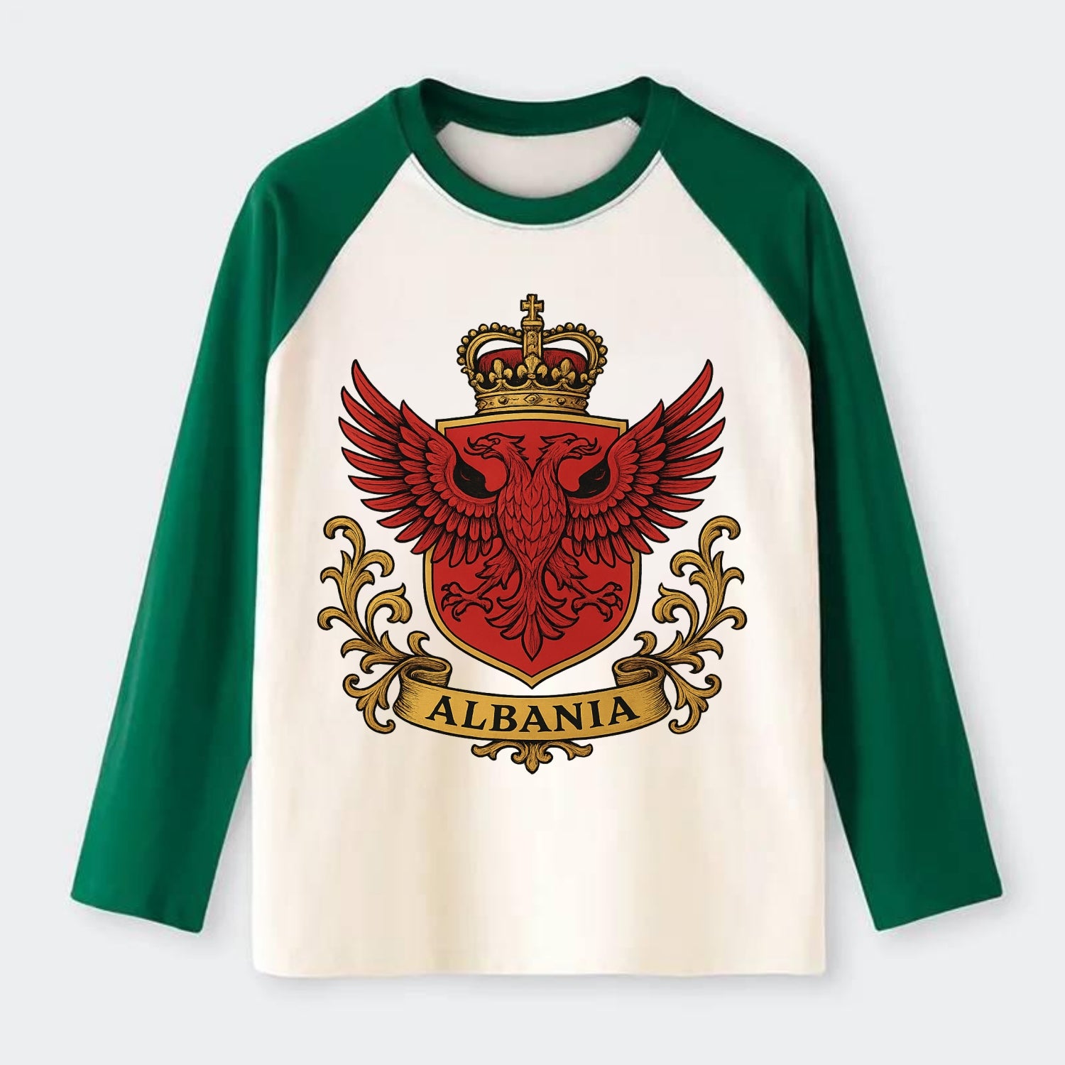 Albania Heritage Badge - Raglan Long Sleeve T-Shirt - Green