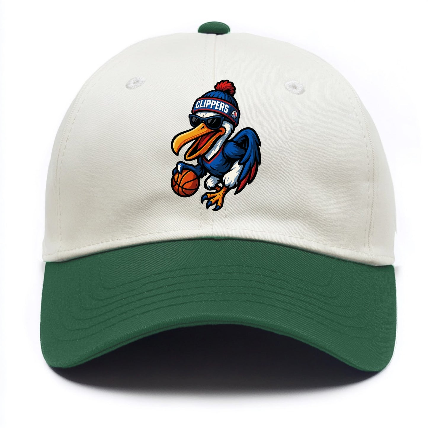 Los Angeles Pelican wearing Clippers beanie with sailboat patch and wayfarer - Two Tone Cap - Green