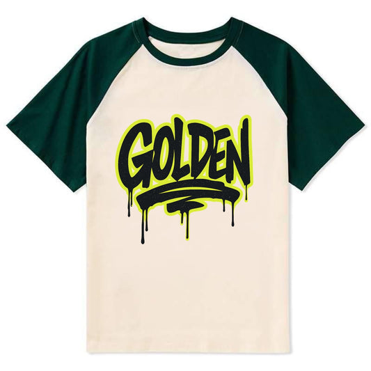 Bold typography design - "GOLDEN" - precious, valuable, excellent - Contrast Raglan T-shirt - Green