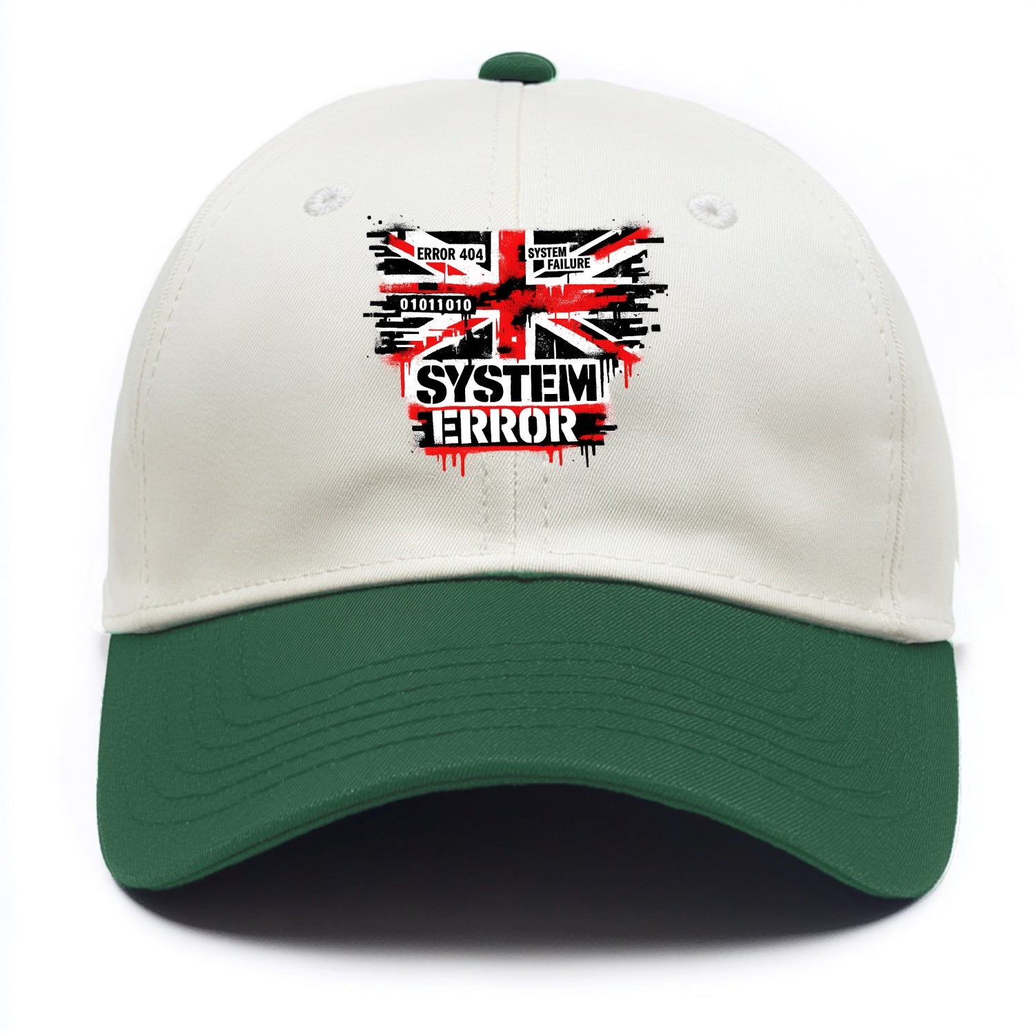 SYSTEM ERROR | Glitch Union Jack pattern | Digital corruption effect | Error code - Two Tone Cap - Green
