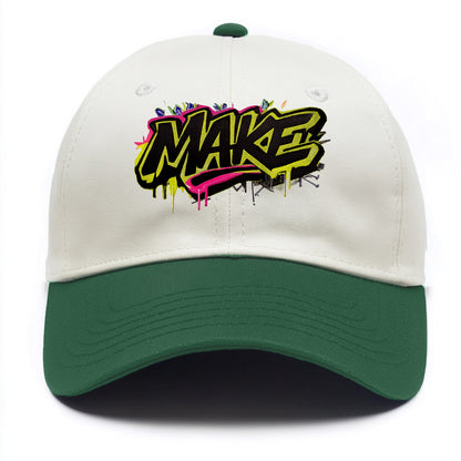 Bold typography design - "MAKE" - creating, producing, doing - Two Tone Cap - Green