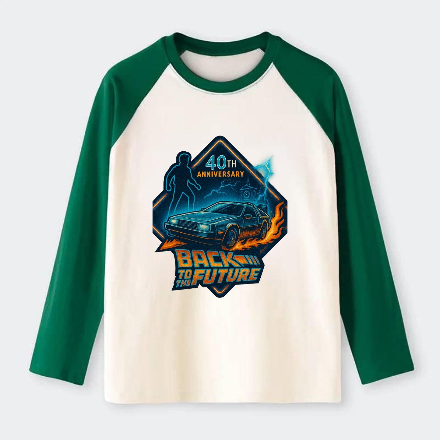 Back To The Future 40th Anniversary 2 - Raglan Long Sleeve T-Shirt - Green