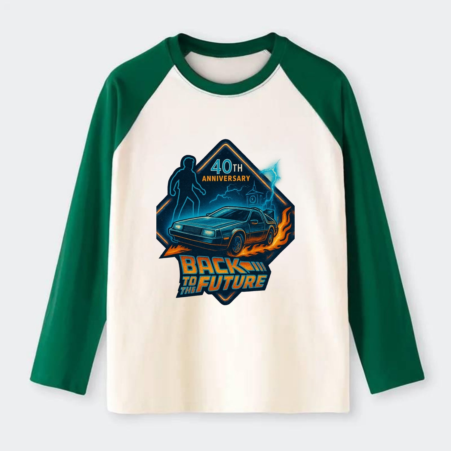 Back To The Future 40th Anniversary 2 - Raglan Long Sleeve T-Shirt - Green