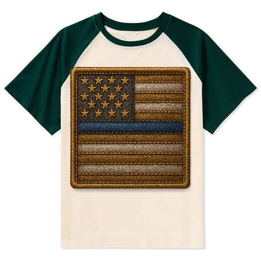 Thin Blue Line  - Contrast Raglan T-shirt - Green