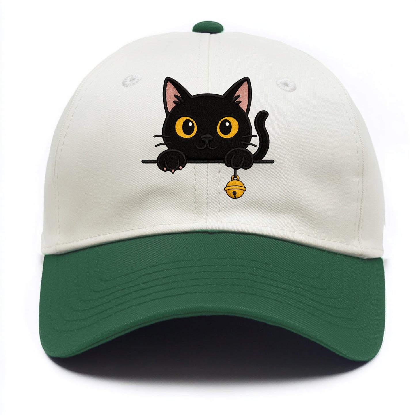 Midnight the black cat leaning sideways with chin resting on left paw. - Two Tone Cap - Green