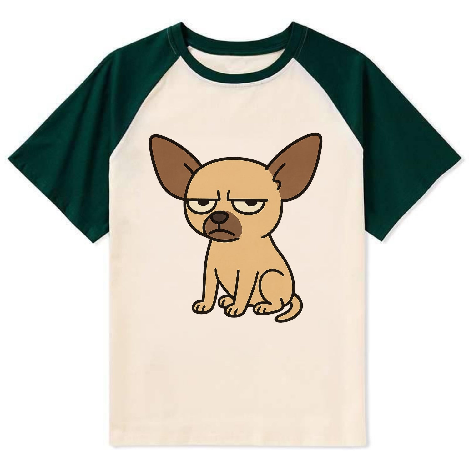 The Chihuahua Judging Silently - Contrast Raglan T-shirt - Green
