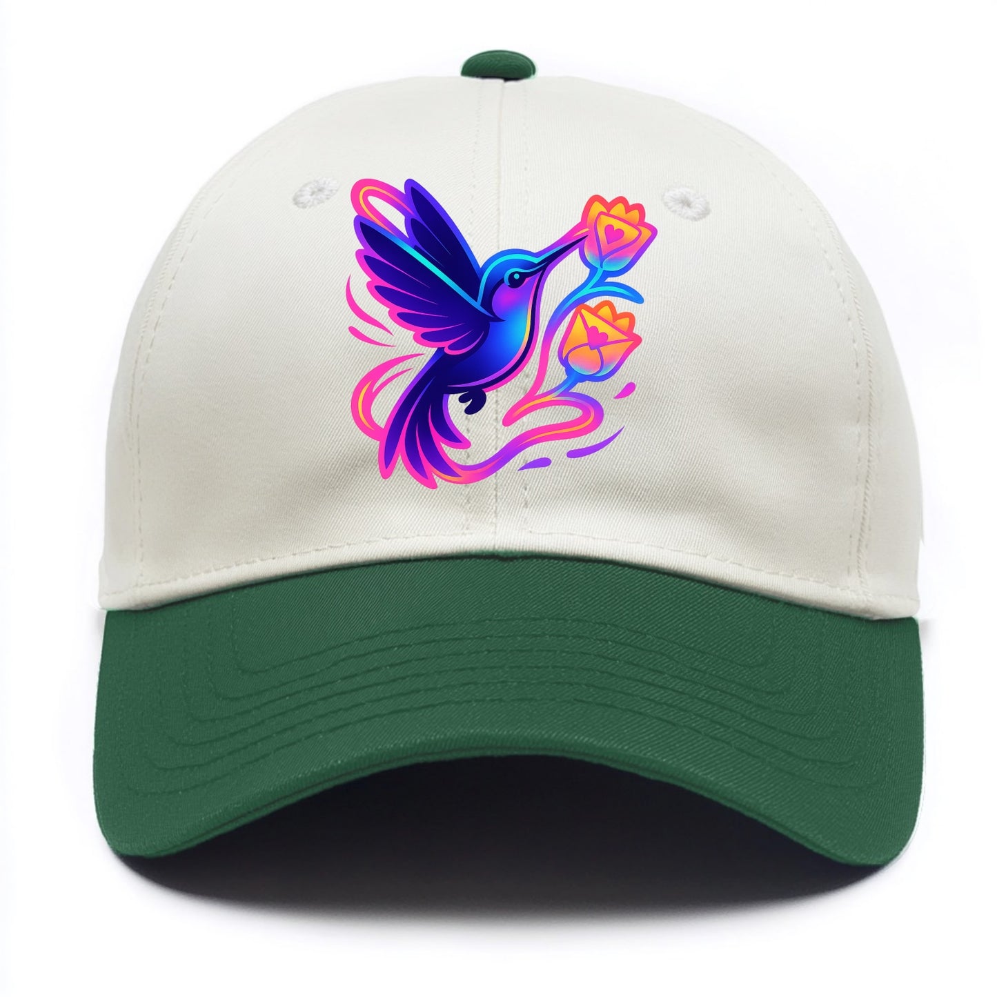 Hummingbird delivering miniature love letters tucked inside flower envelopes - Two Tone Cap - Green
