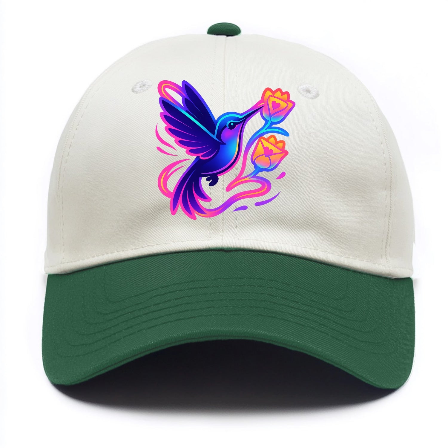Hummingbird delivering miniature love letters tucked inside flower envelopes - Two Tone Cap - Green